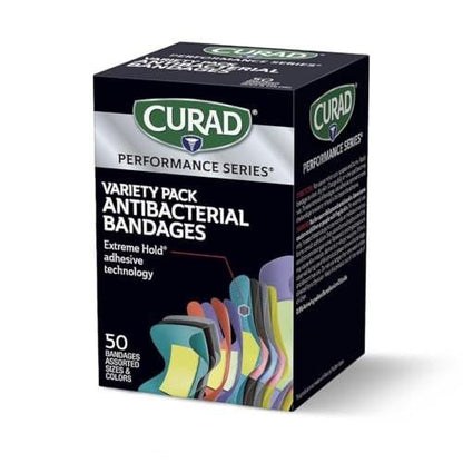 CURAD Performance Series IRONMAN Antibakterielle Finger- und Knöchel-Bandagen mit extremer Haftkraft, flexible Stoffpflaster, Sortiment mit verschiedenen Größen und Farben, 50 Stück