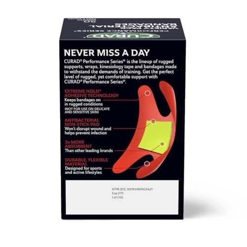 CURAD Performance Series IRONMAN Antibakterielle Finger- und Knöchel-Bandagen mit extremer Haftkraft, flexible Stoffpflaster, Sortiment mit verschiedenen Größen und Farben, 50 Stück