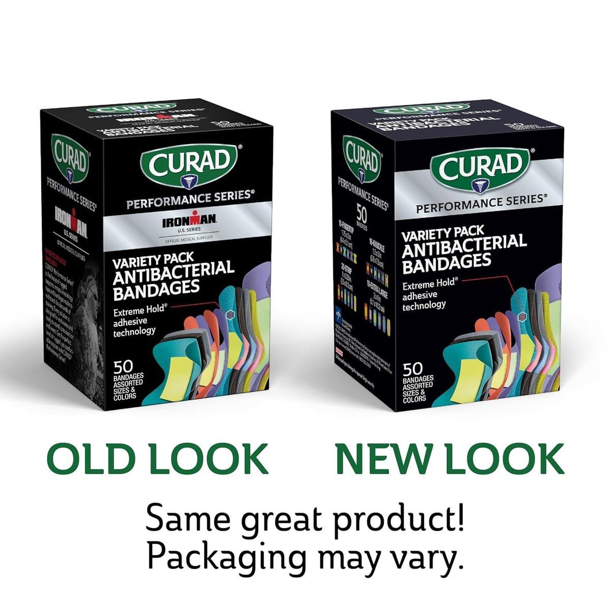 CURAD Performance Series IRONMAN Antibakterielle Finger- und Knöchel-Bandagen mit extremer Haftkraft, flexible Stoffpflaster, Sortiment mit verschiedenen Größen und Farben, 50 Stück