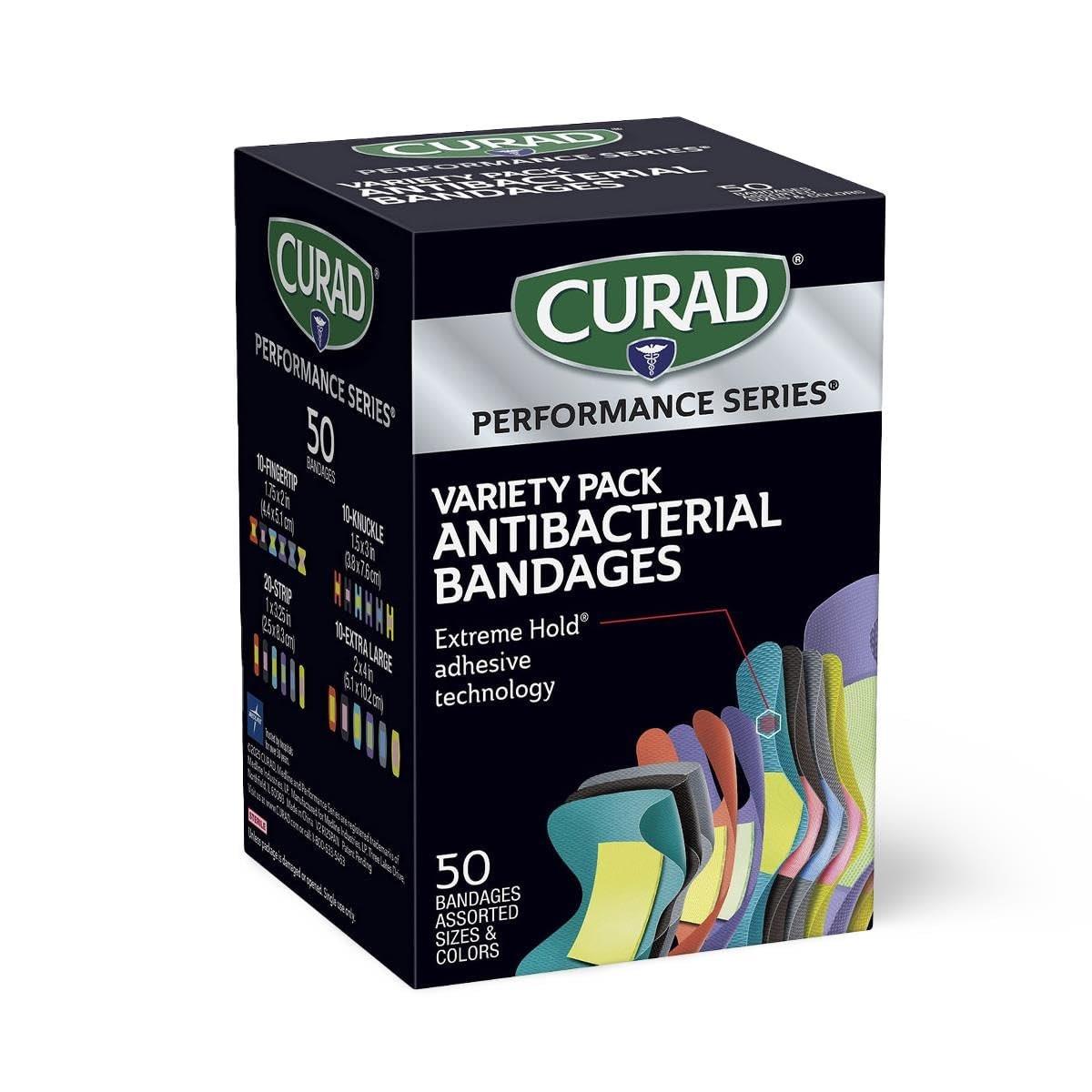 CURAD Performance Series IRONMAN Antibakterielle Finger- und Knöchel-Bandagen mit extremer Haftkraft, flexible Stoffpflaster, Sortiment mit verschiedenen Größen und Farben, 50 Stück