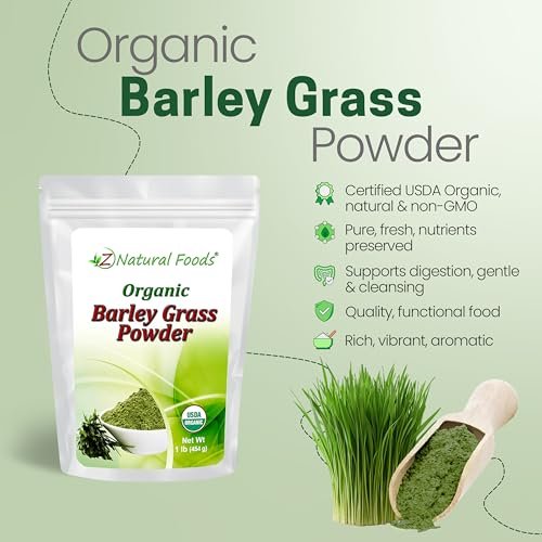 Z Natural Foods Bio Gerstengraspulver – USDA Bio Vollwert-Grünmischung für Energie, Entgiftung & pH-Gleichgewicht mit Aminosäuren, Mineralien – Antioxidantien-Mix für Saft, Wasser, Smoothies, 1 lb