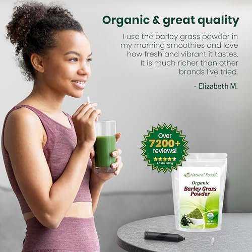 Z Natural Foods Bio Gerstengraspulver – USDA Bio Vollwert-Grünmischung für Energie, Entgiftung & pH-Gleichgewicht mit Aminosäuren, Mineralien – Antioxidantien-Mix für Saft, Wasser, Smoothies, 1 lb