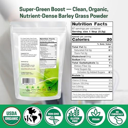 Z Natural Foods Bio Gerstengraspulver – USDA Bio Vollwert-Grünmischung für Energie, Entgiftung & pH-Gleichgewicht mit Aminosäuren, Mineralien – Antioxidantien-Mix für Saft, Wasser, Smoothies, 1 lb