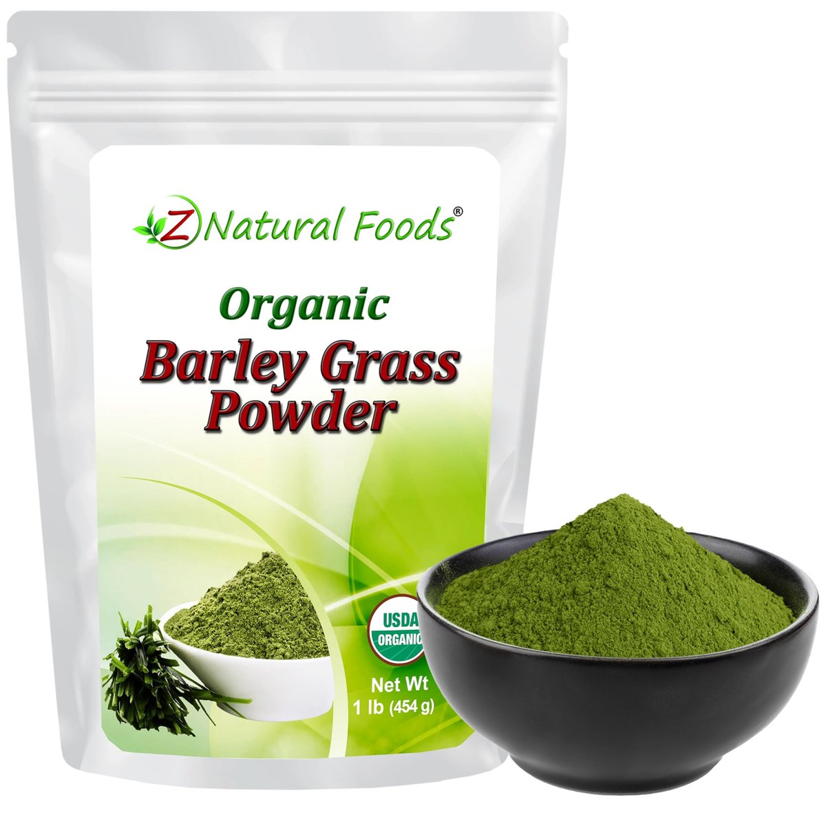 Z Natural Foods Bio Gerstengraspulver – USDA Bio Vollwert-Grünmischung für Energie, Entgiftung & pH-Gleichgewicht mit Aminosäuren, Mineralien – Antioxidantien-Mix für Saft, Wasser, Smoothies, 1 lb