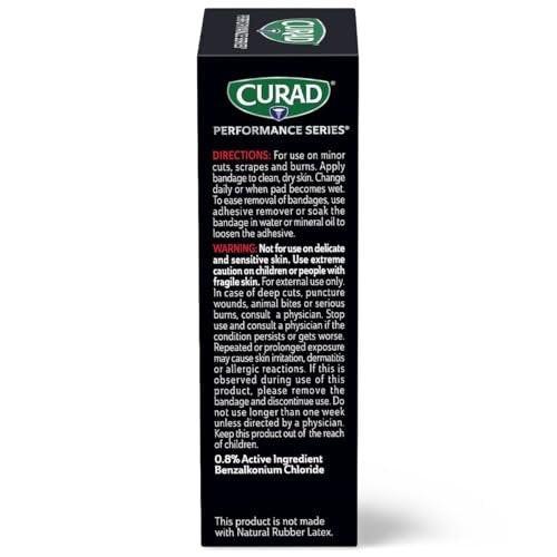 CURAD Performance Series Antibakterielle Pflaster, Extreme Hafttechnologie, Standardgröße Flexible Stoffpflaster für Schnitte, Schürfwunden & Verbrennungen, Farben gemischt, 1 x 3,25 Zoll, 20 Stück