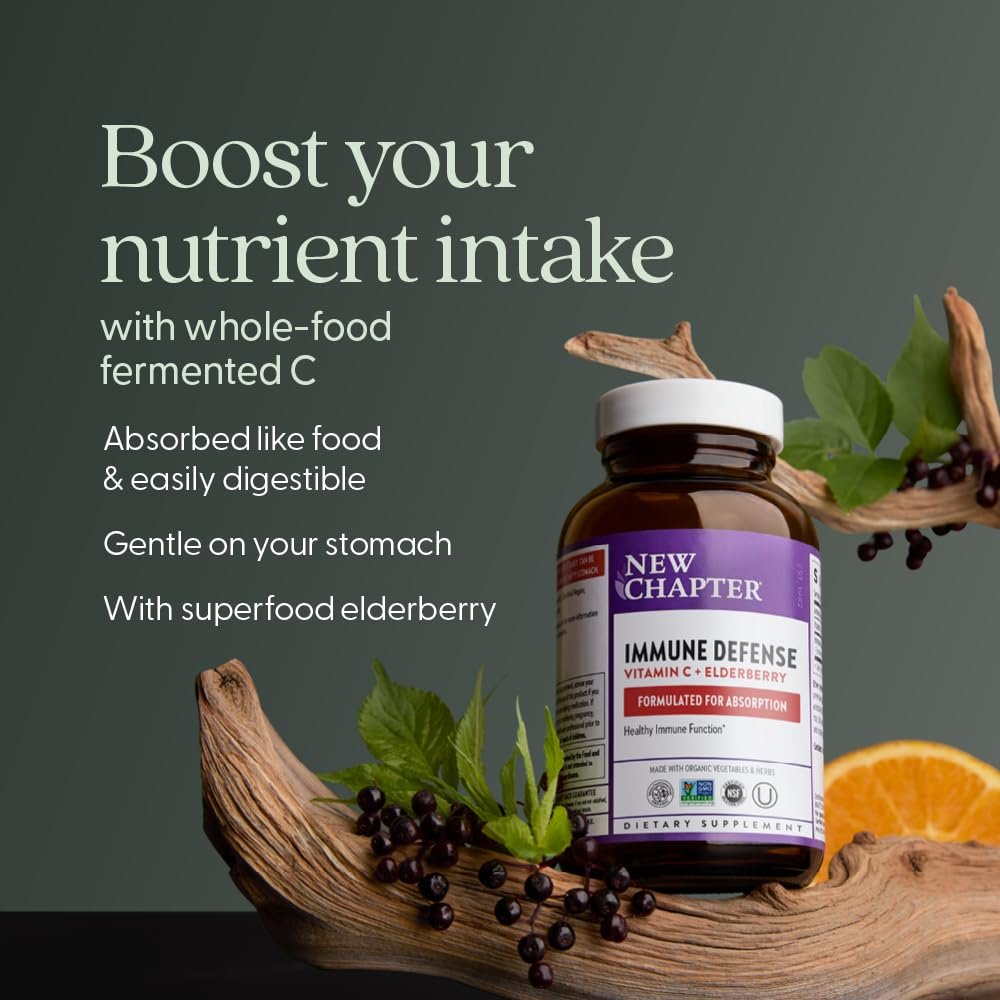 New Chapter® Vitamin C Immunabwehr + Holunderbeere – Hervorragende Vitamin-C-Quelle, tägliche Tablette für gesunde Immununterstützung, mit Bio-Kräutern, nicht genetisch verändert, glutenfrei, 30 Stück