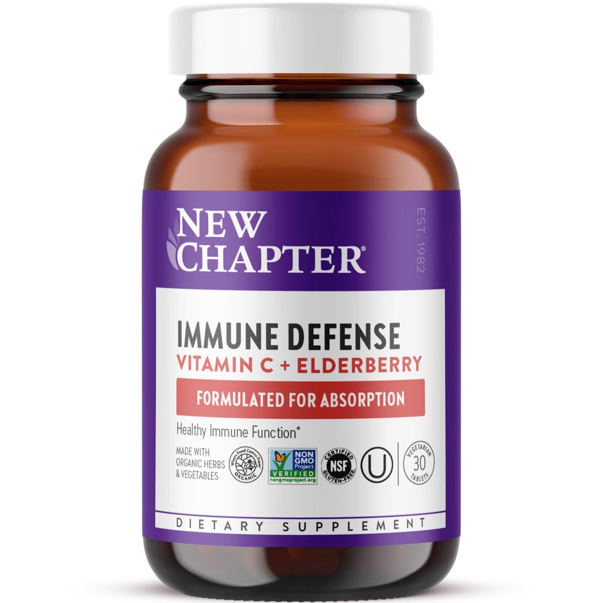 New Chapter® Vitamin C Immunabwehr + Holunderbeere – Hervorragende Vitamin-C-Quelle, tägliche Tablette für gesunde Immununterstützung, mit Bio-Kräutern, nicht genetisch verändert, glutenfrei, 30 Stück