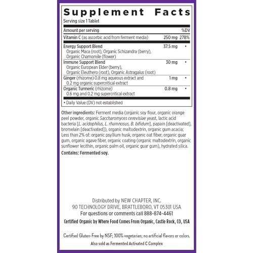 New Chapter® Vitamin C Immunabwehr + Holunderbeere – Hervorragende Vitamin-C-Quelle, tägliche Tablette für gesunde Immununterstützung, mit Bio-Kräutern, nicht genetisch verändert, glutenfrei, 30 Stück