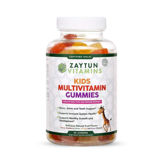 Zaytun Halal Vitamine für Kinder – Multivitamin Gummibärchen mit Vitamin A, C, D, E, B6, B12, Biotin – Vegetarisch, ohne Gelatine, glutenfrei, laktosefrei, nicht genetisch verändert – 90 fruchtige Gummis aus den USA