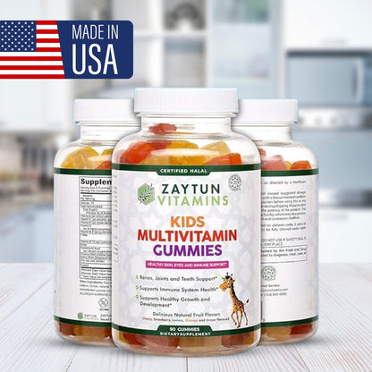 Zaytun Halal Vitamine für Kinder – Multivitamin Gummibärchen mit Vitamin A, C, D, E, B6, B12, Biotin – Vegetarisch, ohne Gelatine, glutenfrei, laktosefrei, nicht genetisch verändert – 90 fruchtige Gummis aus den USA