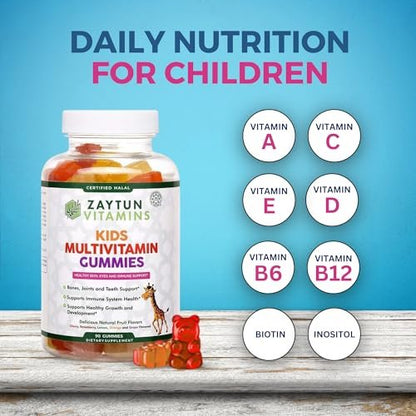 Zaytun Halal Vitamine für Kinder – Multivitamin Gummibärchen mit Vitamin A, C, D, E, B6, B12, Biotin – Vegetarisch, ohne Gelatine, glutenfrei, laktosefrei, nicht genetisch verändert – 90 fruchtige Gummis aus den USA