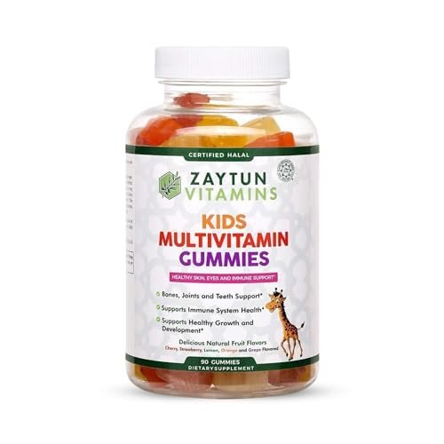 Zaytun Halal Vitamine für Kinder – Multivitamin Gummibärchen mit Vitamin A, C, D, E, B6, B12, Biotin – Vegetarisch, ohne Gelatine, glutenfrei, laktosefrei, nicht genetisch verändert – 90 fruchtige Gummis aus den USA