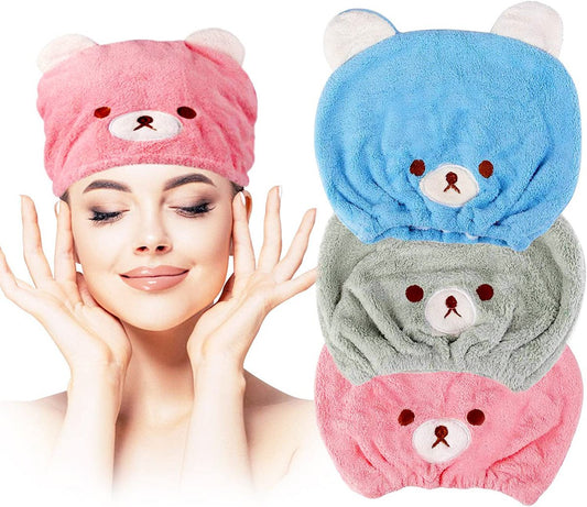 Lamoutor 3er-Set Haartrocknungshandtuch für Kinder, Mädchen, weich, saugfähig, Kinder-Haartrocknungshaube, Kinder-Haartuch-Wickel, Kopftuch-Wickel für Kinder