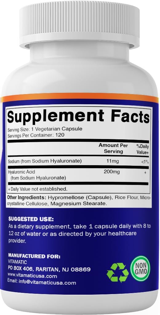 Vitamatic Hyaluronsäure 200 mg – 120 Kapseln für gesundes Bindegewebe, Gelenke und jugendliche Haut