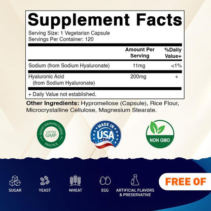 Vitamatic Hyaluronsäure 200 mg – 120 Kapseln für gesundes Bindegewebe, Gelenke und jugendliche Haut