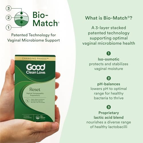 Good Clean Love Reset Homöopathischer Vaginalzäpfchen, Behandlung von Bakterieller Vaginose für Frauen, Lindert Juckreiz & Reizungen, Intimpflege, Fördert die Gesundheit der Harnwege & Vagina, 10 Kapseln