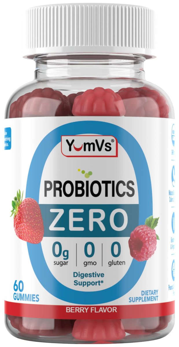 YUM-V'S Zuckerfreie Probiotika Gummis – Probiotika für Männer & Frauen zur Unterstützung der Verdauungsfunktion – Erwachsene & Kinder Probiotikum mit 5 Milliarden KBE Bacillus Coagulans – Vegan & Glutenfrei (60 Stück)