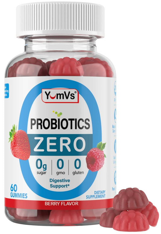 YUM-V'S Zuckerfreie Probiotika Gummis – Probiotika für Männer & Frauen zur Unterstützung der Verdauungsfunktion – Erwachsene & Kinder Probiotikum mit 5 Milliarden KBE Bacillus Coagulans – Vegan & Glutenfrei (60 Stück)