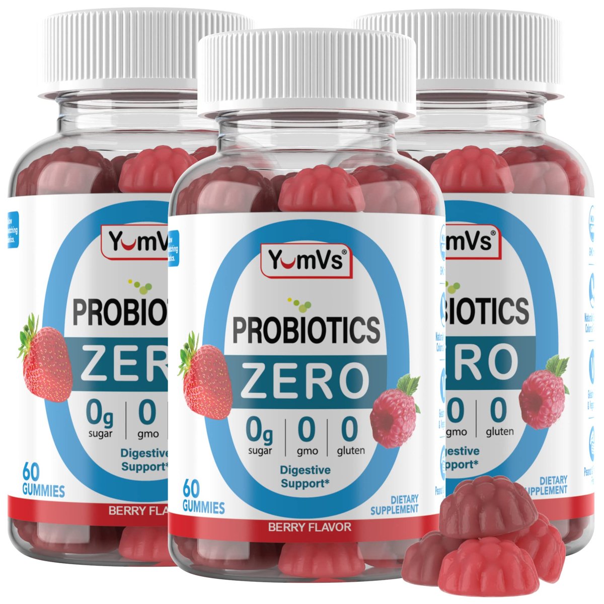 YUM-V'S Zuckerfreie Probiotika Gummis – Probiotika für Männer & Frauen zur Unterstützung der Verdauungsfunktion – Erwachsene & Kinder Probiotikum mit 5 Milliarden KBE Bacillus Coagulans – Vegan & Glutenfrei (60 Stück)