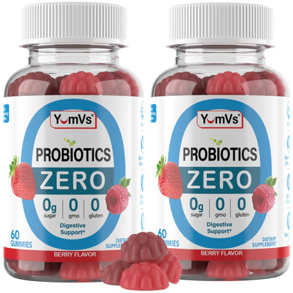 YUM-V'S Zuckerfreie Probiotika Gummis – Probiotika für Männer & Frauen zur Unterstützung der Verdauungsfunktion – Erwachsene & Kinder Probiotikum mit 5 Milliarden KBE Bacillus Coagulans – Vegan & Glutenfrei (60 Stück)