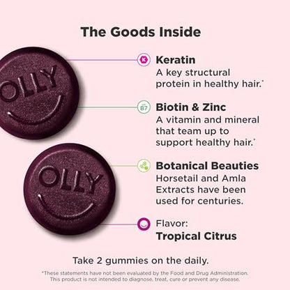 OLLY Heavenly Hair Gummy – Unterstützt gesundes Haar mit Keratin, Biotin & Amla, 60 Stück (30 Tage Vorrat)