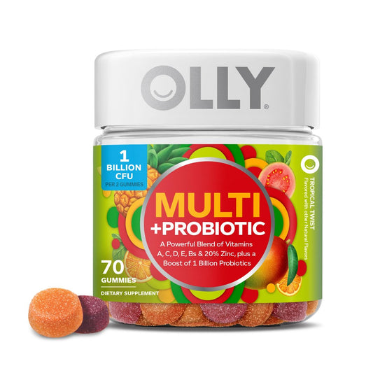 OLLY Multi + Probiotic Multivitamin Gummis für Erwachsene, Unterstützung für Verdauung und Immunsystem,* Kaubare Nahrungsergänzung, Tropischer Geschmack, 35-Tage-Vorrat - 70 Stück