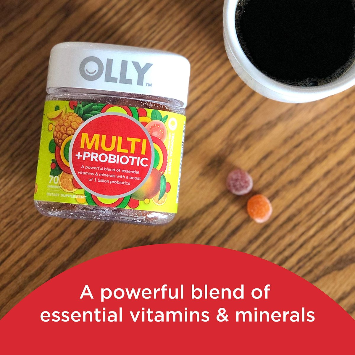 OLLY Multi + Probiotic Multivitamin Gummis für Erwachsene, Unterstützung für Verdauung und Immunsystem,* Kaubare Nahrungsergänzung, Tropischer Geschmack, 35-Tage-Vorrat - 70 Stück
