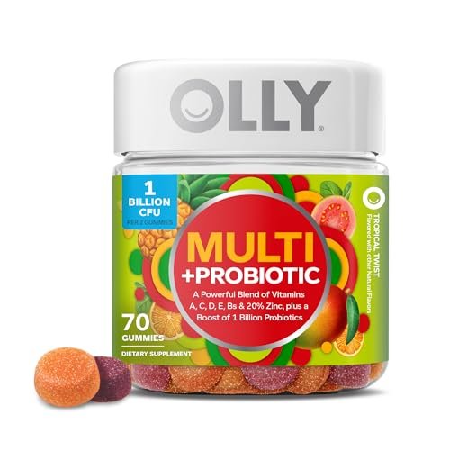 OLLY Multi + Probiotic Multivitamin Gummis für Erwachsene, Unterstützung für Verdauung und Immunsystem,* Kaubare Nahrungsergänzung, Tropischer Geschmack, 35-Tage-Vorrat - 70 Stück