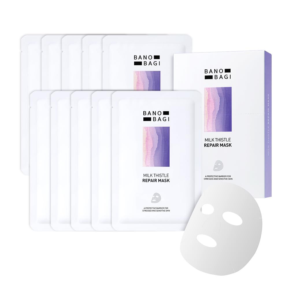 Banobagi Milk Thistle Repair Face Mask – Koreanische Gesichtsmaske mit Centella, Hyaluronsäure & Adenosin | Feuchtigkeitsspendende & beruhigende Tuchmaske für empfindliche Haut, parfümfrei, 10 Stück
