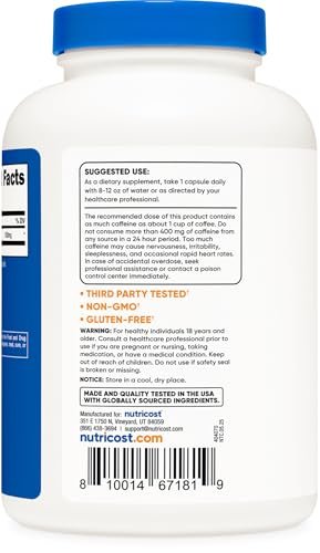 Nutricost Koffeinkapseln 100 mg, 500 Kapseln – Hochdosiertes Koffein für Energie und Fokus