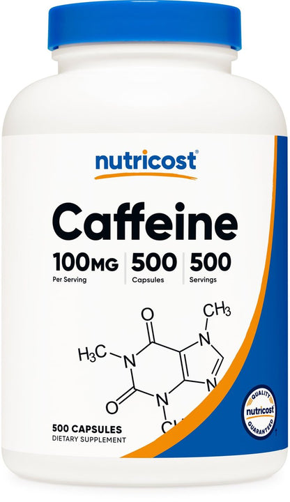 Nutricost Koffeinkapseln 100 mg, 500 Kapseln – Hochdosiertes Koffein für Energie und Fokus