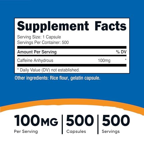 Nutricost Koffeinkapseln 100 mg, 500 Kapseln – Hochdosiertes Koffein für Energie und Fokus