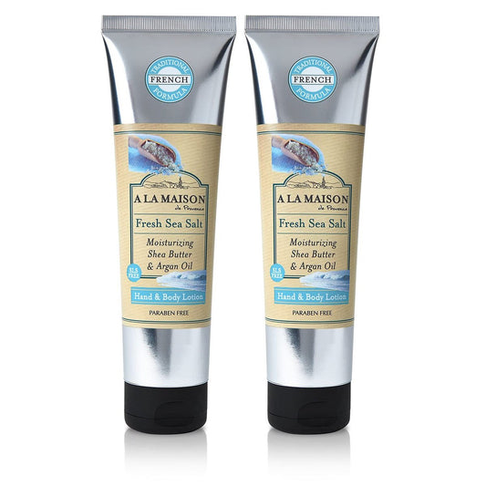 A LA MAISON De Provence Hand- und Körperlotion | Feuchtigkeitsspendende Naturlotion mit Arganöl und Sheabutter | Feuchtigkeitscreme für trockene Haut | Paraben- und Phthalatfrei | Fresh Sea Salt Duft 8 oz (2er-Pack)