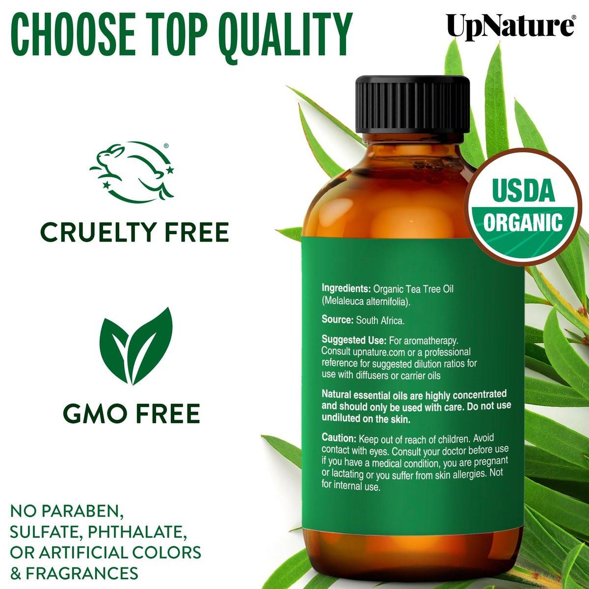UpNature Teebaumöl - 100% reines, USDA-zertifiziertes Bio-Teebaumöl für Haut, Haare, Nägel, Körper und Kopfhaut (60 ml)
