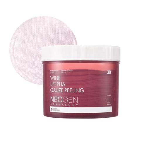 DERMALOGY by NEOGENLAB Wine Lift PHA Gauze Peeling Pads (30 Stück) – Peeling-Pads mit AHA, BHA, PHA, LHA, Wein, Peptid und Kollagen für ein revitalisiertes, gestrafftes Hautbild – Koreanische Hautpflege