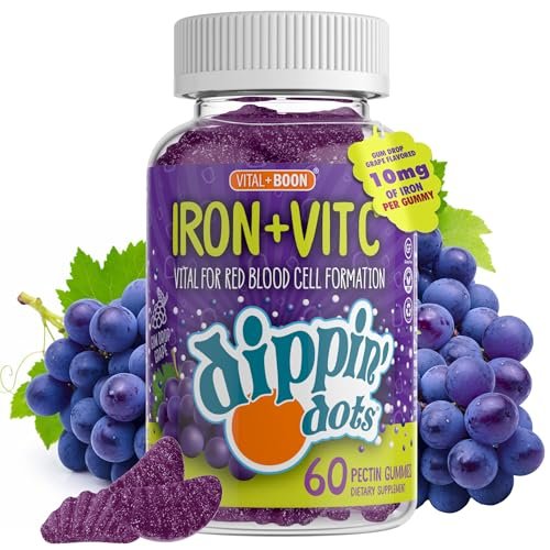 Vital+Boon Eisen mit Vitamin C & B12 Gummibärchen (60 Stück) – Vital für die Bildung roter Blutkörperchen | Trauben-Geschmack, echte Fruchtpektin-Kaubonbons | Vegan, Nicht-GVO, Glutenfrei & Gelatinefrei