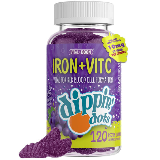 Vital+Boon Eisen mit Vitamin C & B12 Gummibärchen (120 Stück) – Für die Bildung roter Blutkörperchen – Trauben-Gumdrop mit echtem Pektin – Vegan, Non-GMO, glutenfrei & gelatinefrei