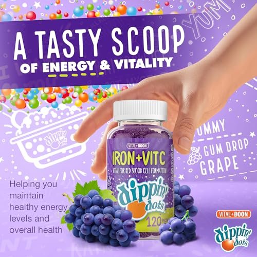 Vital+Boon Eisen mit Vitamin C & B12 Gummibärchen (120 Stück) – Für die Bildung roter Blutkörperchen – Trauben-Gumdrop mit echtem Pektin – Vegan, Non-GMO, glutenfrei & gelatinefrei
