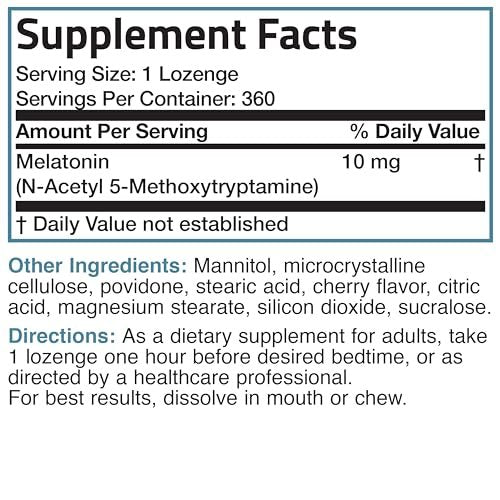 Bronson Melatonin 10 mg Kirschgeschmack – Schnell lösliche Tabletten, 360 Stück, Vegetarische Lutschtabletten