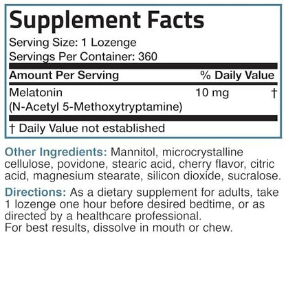 Bronson Melatonin 10 mg Kirschgeschmack – Schnell lösliche Tabletten, 360 Stück, Vegetarische Lutschtabletten