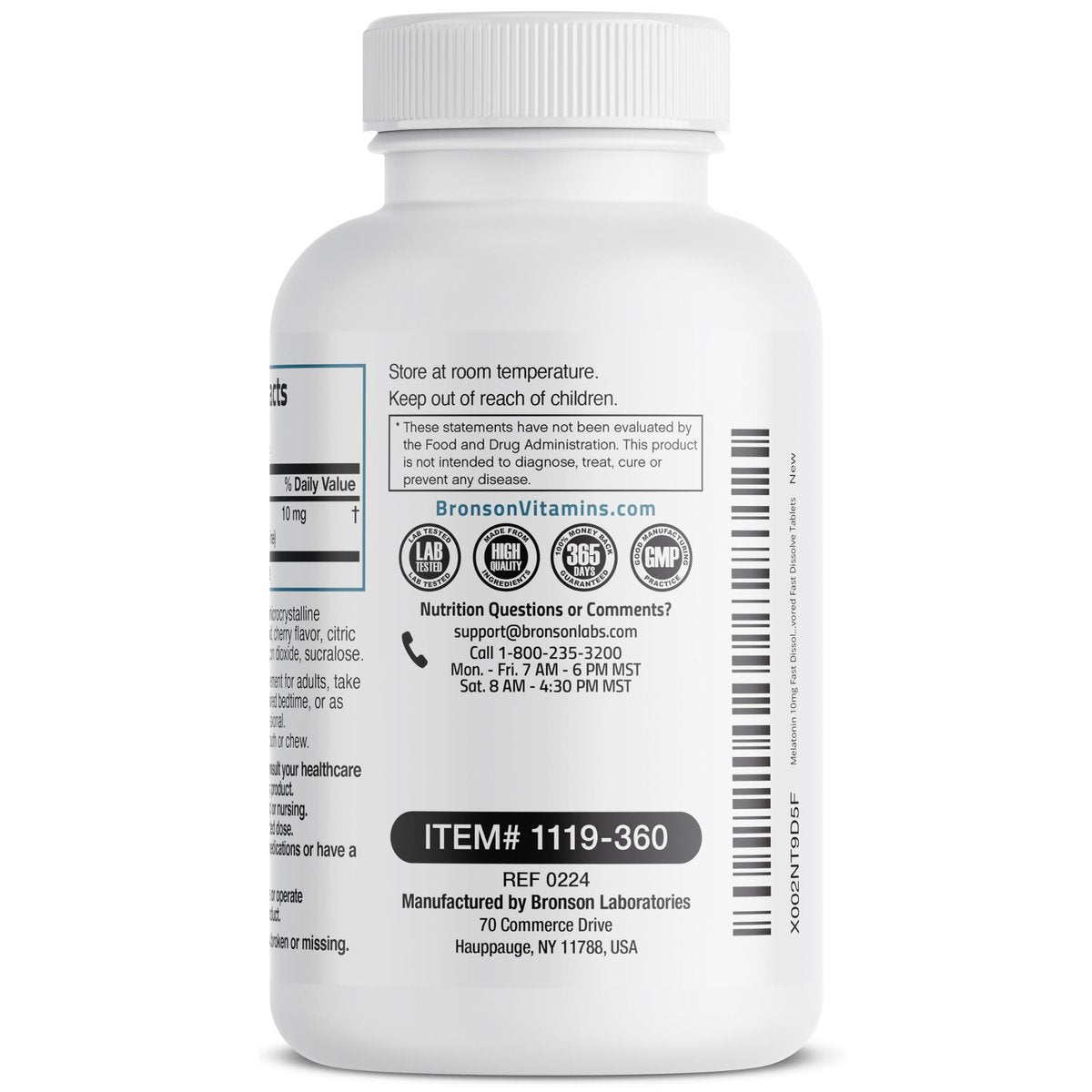Bronson Melatonin 10 mg Kirschgeschmack – Schnell lösliche Tabletten, 360 Stück, Vegetarische Lutschtabletten
