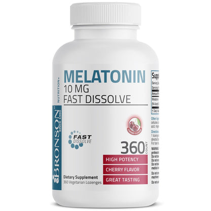 Bronson Melatonin 10 mg Kirschgeschmack – Schnell lösliche Tabletten, 360 Stück, Vegetarische Lutschtabletten