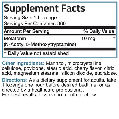 Bronson Melatonin 10 mg Kirschgeschmack – Schnell lösliche Tabletten, 360 Stück, Vegetarische Lutschtabletten
