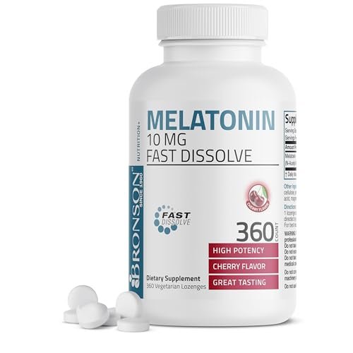 Bronson Melatonin 10 mg Kirschgeschmack – Schnell lösliche Tabletten, 360 Stück, Vegetarische Lutschtabletten