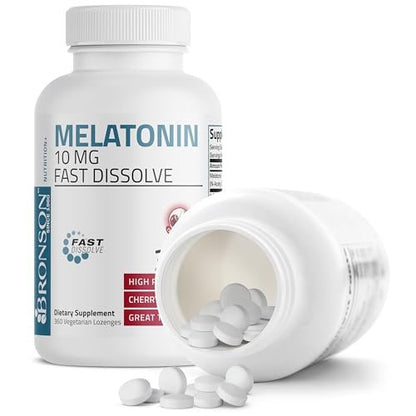 Bronson Melatonin 10 mg Kirschgeschmack – Schnell lösliche Tabletten, 360 Stück, Vegetarische Lutschtabletten