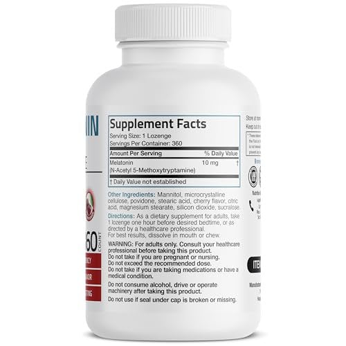 Bronson Melatonin 10 mg Kirschgeschmack – Schnell lösliche Tabletten, 360 Stück, Vegetarische Lutschtabletten