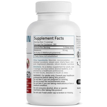 Bronson Melatonin 10 mg Kirschgeschmack – Schnell lösliche Tabletten, 360 Stück, Vegetarische Lutschtabletten