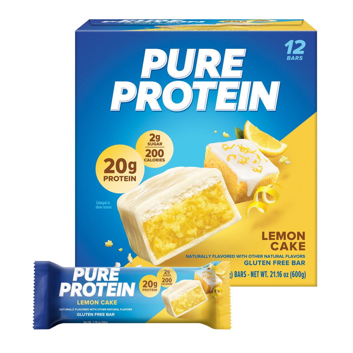 Pure Protein Lemon Cake Protein Riegel – 12er Pack, High Protein Snack für Energie und Muskelaufbau