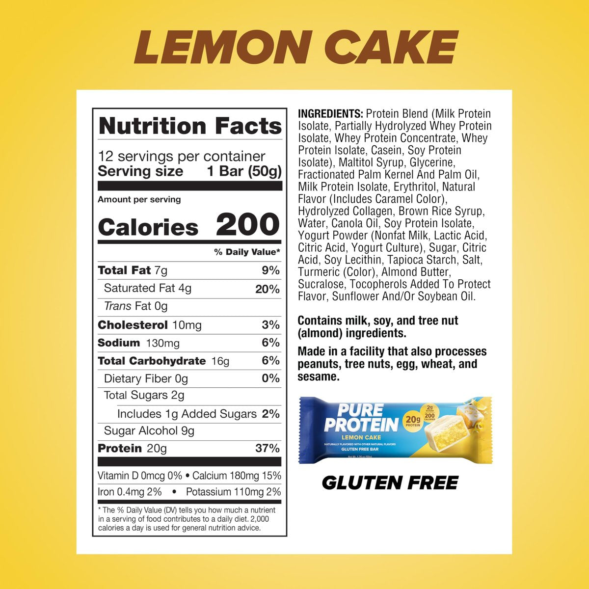 Pure Protein Lemon Cake Protein Riegel – 12er Pack, High Protein Snack für Energie und Muskelaufbau