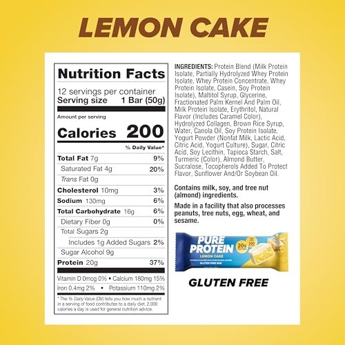 Pure Protein Lemon Cake Protein Riegel – 12er Pack, High Protein Snack für Energie und Muskelaufbau